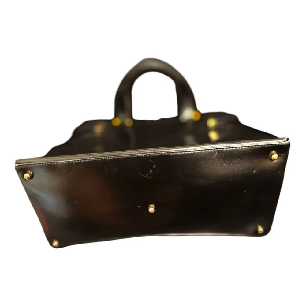 GUCCI Vintage‎ Black Leather Gold Made In Italy Top Handle Handbag